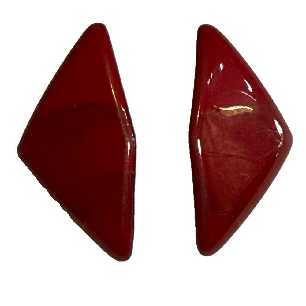 Vintage Red Enamel Geometric Stud Earrings Retro Minimalist Modernist Statement